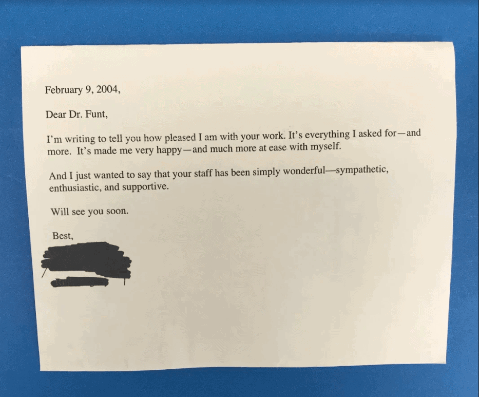 Dr. Funt praise from a patient